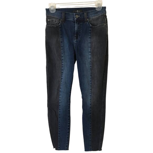 7 For All Mankind Size 25 Two Tone Black & Blue Five Pocket Design Jeans Raw Hem - Picture 1 of 5